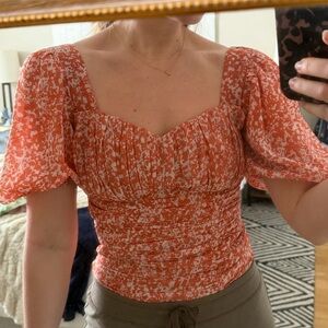 Abercrombie & Fitch Women's Red Floral Puff Sleeve Blouse